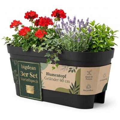 BigDean 3X Blumenkasten Balkongeländer 60cm Anthrazit Balkonkasten inklusive Halterung, Blumentopf zum Aufhängen, Wasserablauf gegen Staunässe,Balkontopf, Geländertopf BigDean 3X Blumenkasten Balkongeländer 60cm Anthrazit Balkonkasten inklusive Halterung, Blumentopf zum Aufhängen, Wasserablauf gegen Staunässe,Balkontopf, Geländertopf