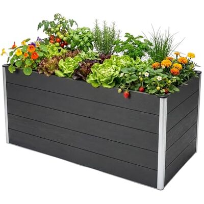 KARAT Hochbeet 150x70x75 cm Anthrazit WPC Wetterbeständig & pflegeleicht auf Stelzen für Garten, Balkon oder die Terrasse Kasos KARAT Hochbeet 150x70x75 cm Anthrazit WPC Wetterbeständig & pflegeleicht auf Stelzen für Garten, Balkon oder die Terrasse Kasos