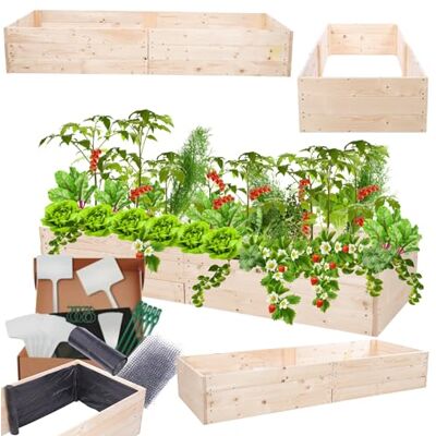 MODO24 Hochbeet Holz, Blumenkasten, Gartenbeet, 27x203x60 cm, Natur Pflanzkasten, Blumenbeet, für Garten, Balkon und Terrasse, Kiefernholz, Massivholz, Gemüsebeet, Kräuterbeet MODO24 Hochbeet Holz, Blumenkasten, Gartenbeet, 27x203x60 cm, Natur Pflanzkasten, Blumenbeet, für Garten, Balkon und Terrasse, Kiefernholz, Massivholz, Gemüsebeet, Kräuterbeet