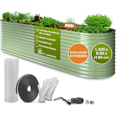 TTL GARDEN 320x80x80cm Nature XL Metall Hochbeet Salbeigrün Stahl verzinkt Rostfrei verzinkt lackiert Wellblech oval 80cm hoch sehr stabil Garten Beet für Gemüse Kräuter Blumen Gartenbeet Gemüsebeet TTL GARDEN 320x80x80cm Nature XL Metall Hochbeet Salbeigrün Stahl verzinkt Rostfrei verzinkt lackiert Wellblech oval 80cm hoch sehr stabil Garten Beet für Gemüse Kräuter Blumen Gartenbeet Gemüsebeet