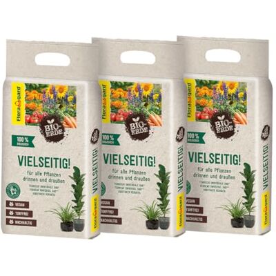 Floragard Bio-Erde Vielseitig 9 L (3×3 L) – torffreie, vegane Bio-Universal- & Blumenerde mit lockerer Struktur & guter Wasserspeicherung – ideal für Zimmer-, Balkon-, Kübel- & Gartenpflanzen Floragard Bio-Erde Vielseitig 9 L (3×3 L) – torffreie, vegane Bio-Universal- & Blumenerde mit lockerer Struktur & guter Wasserspeicherung – ideal für Zimmer-, Balkon-, Kübel- & Gartenpflanzen