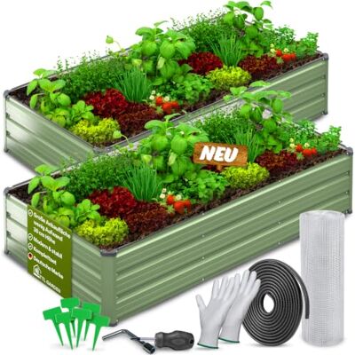 TTL GARDEN 2er Set 180x90x30cm Meadow L Flat Metall Hochbeet Salbei Grün Stahl Blech rostfrei verzinkt & grau lackiert rechteckige Form sehr stabil Garten Beet Gemüse Kräuter Blumen Gemüsebeet TTL GARDEN 2er Set 180x90x30cm Meadow L Flat Metall Hochbeet Salbei Grün Stahl Blech rostfrei verzinkt & grau lackiert rechteckige Form sehr stabil Garten Beet Gemüse Kräuter Blumen Gemüsebeet