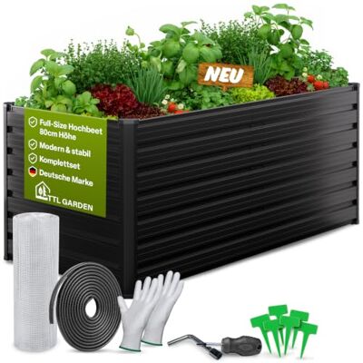 TTL GARDEN 180x80x80cm Meadow L HIGH Metall Hochbeet Anthrazit Stahl Blech rostfrei verzinkt & grau lackiert rechteckige Form sehr stabil Garten Beet für Gemüse Kräuter Blumen Garten Gemüsebeet TTL GARDEN 180x80x80cm Meadow L HIGH Metall Hochbeet Anthrazit Stahl Blech rostfrei verzinkt & grau lackiert rechteckige Form sehr stabil Garten Beet für Gemüse Kräuter Blumen Garten Gemüsebeet