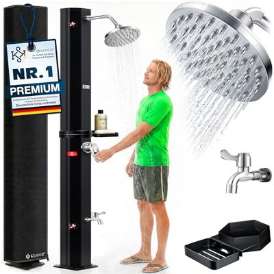 KESSER ® Solardusche 60L Gartendusche, Solar Dusche für Garten & Pool mit warmem Wasser, Pooldusche ohne Strom, Regenduschkopf & Wasserhahn mit Gartenschlauch-Anschluss + Ablage, Schutzhaube KESSER ® Solardusche 60L Gartendusche, Solar Dusche für Garten & Pool mit warmem Wasser, Pooldusche ohne Strom, Regenduschkopf & Wasserhahn mit Gartenschlauch-Anschluss + Ablage, Schutzhaube
