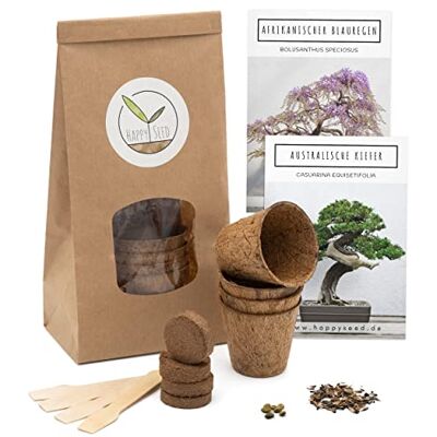 HappySeed Bonsai Starter Kit Anzuchtset inkl. eBook Pflanzset aus Kokostöpfen, Samen & Erde nachhaltige Geschenkidee für Pflanzenfreunde (Afrikanischer Blauregen + Australische Kiefer) HappySeed Bonsai Starter Kit Anzuchtset inkl. eBook Pflanzset aus Kokostöpfen, Samen & Erde nachhaltige Geschenkidee für Pflanzenfreunde (Afrikanischer Blauregen + Australische Kiefer)