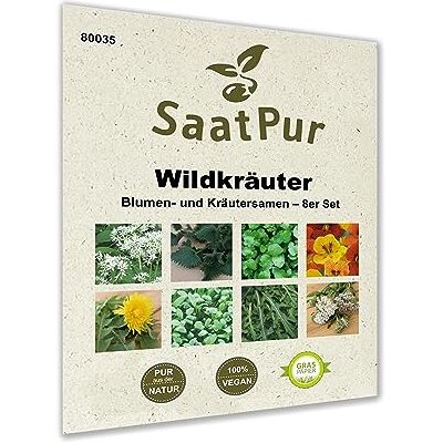 SaatPur ® Saatgut Wildkräuter 8er Set für ca. 950 Pflanzen, 8 Saattüten: Basilikum, Bärlauch, Brennnessel, Brunnenkresse, Kapuzinerkresse, Löwenzahn, Gartenkresse, Wilde Rauke, Schafgarbe SaatPur ® Saatgut Wildkräuter 8er Set für ca. 950 Pflanzen, 8 Saattüten: Basilikum, Bärlauch, Brennnessel, Brunnenkresse, Kapuzinerkresse, Löwenzahn, Gartenkresse, Wilde Rauke, Schafgarbe