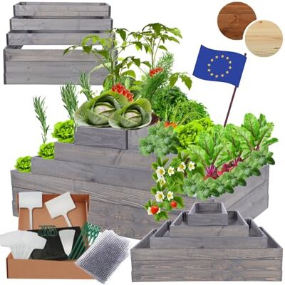 MODO24 Hochbeet Holz, Blumenkasten, Gartenbeet, 54x117x120cm, Grau Pflanzkasten, Blumenbeet, für Garten, Balkon und Terrasse, Kiefernholz, Massivholz, Gemüsebeet, Kräuterbeet MODO24 Hochbeet Holz, Blumenkasten, Gartenbeet, 54x117x120cm, Grau Pflanzkasten, Blumenbeet, für Garten, Balkon und Terrasse, Kiefernholz, Massivholz, Gemüsebeet, Kräuterbeet