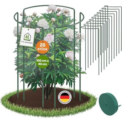 TTL GARDEN Strauchstützen 100cmx40cm 20er Set + Klettband Pflanzenstütze Stahl rostfrei Kunststoff beschichtet Pflanzenhalter Staudenhalter Blumenhalter Hortensie Rose Pfingstrose Ø 5,5mm grün TTL GARDEN Strauchstützen 100cmx40cm 20er Set + Klettband Pflanzenstütze Stahl rostfrei Kunststoff beschichtet Pflanzenhalter Staudenhalter Blumenhalter Hortensie Rose Pfingstrose Ø 5,5mm grün