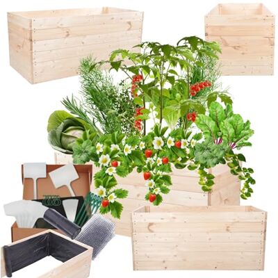 MODO24 Hochbeet Holz, Blumenkasten, Gartenbeet, 54x120x60 cm, Natur Pflanzkasten, Blumenbeet, für Garten, Balkon und Terrasse, Kiefernholz, Massivholz, Gemüsebeet, Kräuterbeet MODO24 Hochbeet Holz, Blumenkasten, Gartenbeet, 54x120x60 cm, Natur Pflanzkasten, Blumenbeet, für Garten, Balkon und Terrasse, Kiefernholz, Massivholz, Gemüsebeet, Kräuterbeet