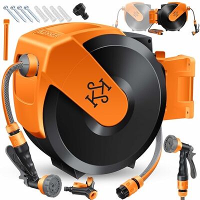 KESSER ® Schlauchtrommel mit Gartenschlauch 15m Wasserschlauchtrommel zur Wandmontage Wandhalterung 180° schwenkbar & automatische Aufrollung Wand-Schlauchbox inkl. 7-Funktionen Handbrause KESSER ® Schlauchtrommel mit Gartenschlauch 15m Wasserschlauchtrommel zur Wandmontage Wandhalterung 180° schwenkbar & automatische Aufrollung Wand-Schlauchbox inkl. 7-Funktionen Handbrause
