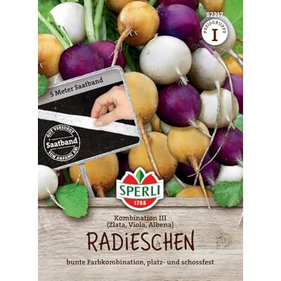 Sperli Radieschensamen Kombination III 82217, Saatband 3 Sorten, Kräftig-würzig, leicht scharf, bunte Ernte für Dein Gemüsebeet, Pflanzen für 5 laufende Meter, platzfest Sperli Radieschensamen Kombination III 82217, Saatband 3 Sorten, Kräftig-würzig, leicht scharf, bunte Ernte für Dein Gemüsebeet, Pflanzen für 5 laufende Meter, platzfest