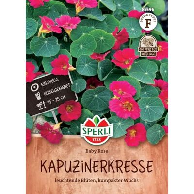 Sperli Kapuzinerkressesamen Baby Rose 85596 • Einjährig • Wuchshöhe 15-25 cm • Leuchtend pinke Blüten • Essbar • Ideal für Topfkultur • Lockt Nützlinge an • Kapuzinerkresse Samen Sperli Kapuzinerkressesamen Baby Rose 85596 • Einjährig • Wuchshöhe 15-25 cm • Leuchtend pinke Blüten • Essbar • Ideal für Topfkultur • Lockt Nützlinge an • Kapuzinerkresse Samen