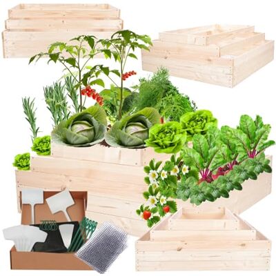 MODO24 Hochbeet Holz, Blumenkasten, Gartenbeet, 45x117x120cm, Natur Pflanzkasten, Blumenbeet, für Garten, Balkon und Terrasse, Kiefernholz, Massivholz, Gemüsebeet, Kräuterbeet MODO24 Hochbeet Holz, Blumenkasten, Gartenbeet, 45x117x120cm, Natur Pflanzkasten, Blumenbeet, für Garten, Balkon und Terrasse, Kiefernholz, Massivholz, Gemüsebeet, Kräuterbeet