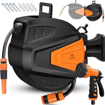KESSER ® automatische Schlauchtrommel 30 m + 2 m, Wand Schlauchbox mit Aufrollautomatik, Schlauchaufroller mit Gartenschlauch, 180° schwenkbar + Multi Handbrause mit 9 Modi, inkl. 2 Aufsätze, Orange KESSER ® automatische Schlauchtrommel 30 m + 2 m, Wand Schlauchbox mit Aufrollautomatik, Schlauchaufroller mit Gartenschlauch, 180° schwenkbar + Multi Handbrause mit 9 Modi, inkl. 2 Aufsätze, Orange
