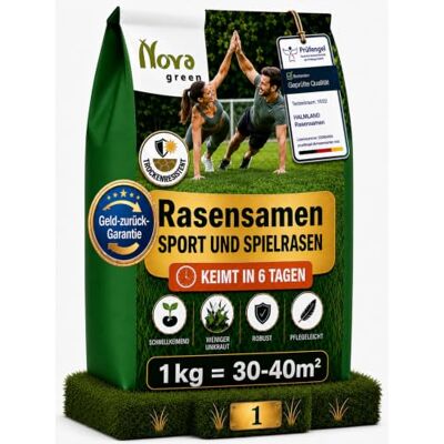halmland Rasensamen Sport und Spielrasen schnellkeimend 1kg Grassamen Rasensaat 1kg = 30-40m², Herbst, für Rasen Ansaat & Nachsaat, SEHR GUT getestet, trockenresistent, inklusive Anleitung halmland Rasensamen Sport und Spielrasen schnellkeimend 1kg Grassamen Rasensaat 1kg = 30-40m², Herbst, für Rasen Ansaat & Nachsaat, SEHR GUT getestet, trockenresistent, inklusive Anleitung
