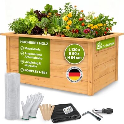 TTL GARDEN 130x90x84cm LARENA M Holz Hochbeet Garten Hochbeet aus Holz Hochbeet Kit & Kräuterbeet Set Bausatz mit Wühlmausgitter Holzhochbeet wetterfest für Gemüse Kräuter & Blumen Braun TTL GARDEN 130x90x84cm LARENA M Holz Hochbeet Garten Hochbeet aus Holz Hochbeet Kit & Kräuterbeet Set Bausatz mit Wühlmausgitter Holzhochbeet wetterfest für Gemüse Kräuter & Blumen Braun