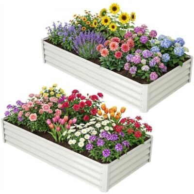 GarveeHome 2er Set Hochbeet Metall 183 x 91 x 30 cm, Verzinkt, Weiß, Garten GarveeHome 2er Set Hochbeet Metall 183 x 91 x 30 cm, Verzinkt, Weiß, Garten