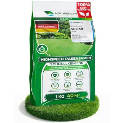 NATUREFLOW Rasensamen schnellkeimend Sommer 1kg – TEST SEHR GUT – Grassamen schnellkeimend Rasen Nachsaat Made in Germany – Rasensaat 40qm Rasensamen Sommer Samen von NATUREFLOW Rasensamen schnellkeimend Sommer 1kg – TEST SEHR GUT – Grassamen schnellkeimend Rasen Nachsaat Made in Germany – Rasensaat 40qm Rasensamen Sommer Samen von