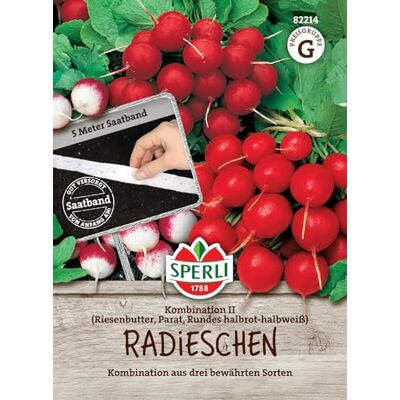 Sperli Radieschensamen Kombination II, Saatband 82214 Abwechslung im Beet, einfache Aussaat, hohe Erträge, Gemüsesamen, knackig und mild im Geschmack, Pflanzen für 5 lfd. Meter Sperli Radieschensamen Kombination II, Saatband 82214 Abwechslung im Beet, einfache Aussaat, hohe Erträge, Gemüsesamen, knackig und mild im Geschmack, Pflanzen für 5 lfd. Meter