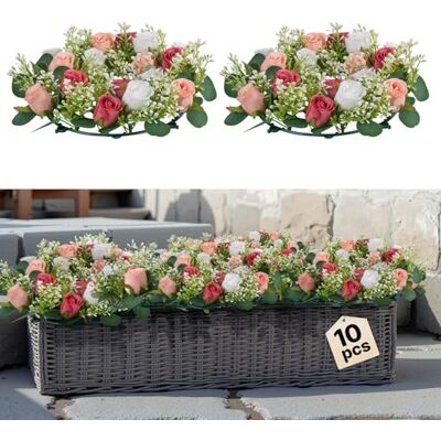 VEVOR Künstlicher Blumenkranz, 340x340x90 mm, Kunstblumenkranz mit rosa & weißen Rosen, Blumenarrangement-Mittelstück für Valentinstag, Muttertag, Party, Hochzeit & Tischdekoration, 10 STK. VEVOR Künstlicher Blumenkranz, 340x340x90 mm, Kunstblumenkranz mit rosa & weißen Rosen, Blumenarrangement-Mittelstück für Valentinstag, Muttertag, Party, Hochzeit & Tischdekoration, 10 STK.