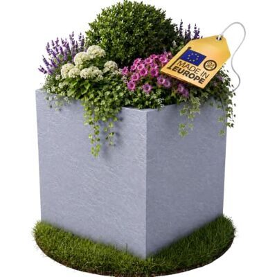 Ondis24 Pflanzkübel Vulkan Pierre 50, Blumentopf 50 x 50 cm, Garten Blumenkübel, Schiefer Optik Pflanzkübel mit Wasserspeicher, Pflanzenkasten hoch, Winterfest (Hellgrau) Ondis24 Pflanzkübel Vulkan Pierre 50, Blumentopf 50 x 50 cm, Garten Blumenkübel, Schiefer Optik Pflanzkübel mit Wasserspeicher, Pflanzenkasten hoch, Winterfest (Hellgrau)