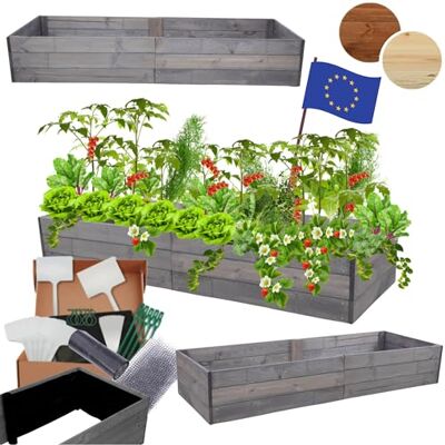 MODO24 Hochbeet Holz, Blumenkasten, Gartenbeet, 27x163x60 cm, Grau Pflanzkasten, Blumenbeet, für Garten, Balkon und Terrasse, Kiefernholz, Massivholz, Gemüsebeet, Kräuterbeet MODO24 Hochbeet Holz, Blumenkasten, Gartenbeet, 27x163x60 cm, Grau Pflanzkasten, Blumenbeet, für Garten, Balkon und Terrasse, Kiefernholz, Massivholz, Gemüsebeet, Kräuterbeet