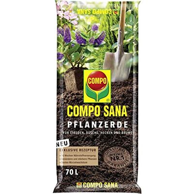 Compo SANA Pflanzerde 70 L, 10 Wochen Nährstoffe, Stauden, Hecken, Bäume, 100% natürliche Inhaltsstoffe, Naturdünger-Mix für optimale Wasseraufnahme und kräftiges Wachstum Compo SANA Pflanzerde 70 L, 10 Wochen Nährstoffe, Stauden, Hecken, Bäume, 100% natürliche Inhaltsstoffe, Naturdünger-Mix für optimale Wasseraufnahme und kräftiges Wachstum