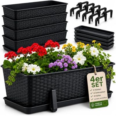 BigDean Blumenkasten 60 cm 4er Set Balkonkasten Kunststoff Pflanzkasten für Balkon & Garten, Anthrazit, Wetterfest & Stabil, Ideal für Blumen & Kräuter BigDean Blumenkasten 60 cm 4er Set Balkonkasten Kunststoff Pflanzkasten für Balkon & Garten, Anthrazit, Wetterfest & Stabil, Ideal für Blumen & Kräuter