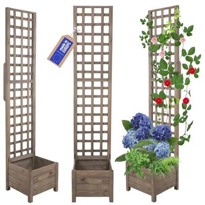 MODO24 Blumenkasten mit Rankgitter Pflanzkübel 190x40x40 cm, Grau FSC-Zertifizierte Blumenkästen & Pflanzkübel mit Rankhilfe, Dekorativer Pflanzkasten & Rankgitter Garten, Terrasse & Balkon MODO24 Blumenkasten mit Rankgitter Pflanzkübel 190x40x40 cm, Grau FSC-Zertifizierte Blumenkästen & Pflanzkübel mit Rankhilfe, Dekorativer Pflanzkasten & Rankgitter Garten, Terrasse & Balkon
