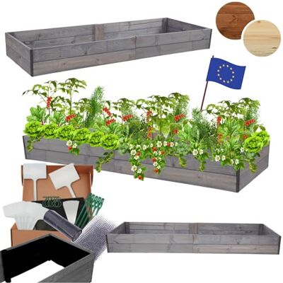 MODO24 Hochbeet Holz, Blumenkasten, Gartenbeet, 18x203x90 cm, Grau Robuster Pflanzkübel & Blumenbeet für Garten, Terrasse & Balkon, Hochbeet für Gemüsegarten, Naturholz Holzbeet Anzuchtbeet MODO24 Hochbeet Holz, Blumenkasten, Gartenbeet, 18x203x90 cm, Grau Robuster Pflanzkübel & Blumenbeet für Garten, Terrasse & Balkon, Hochbeet für Gemüsegarten, Naturholz Holzbeet Anzuchtbeet