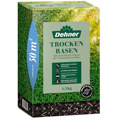 Dehner Saatgut Trockenrasen, hochwertige Rasensamen für strapazierfähigen/trockenheitsresistenten Rasen, schnell keimend/pflegeleicht, ideal für heiße Sommermonate, 1.5 kg für ca. 50 m² Dehner Saatgut Trockenrasen, hochwertige Rasensamen für strapazierfähigen/trockenheitsresistenten Rasen, schnell keimend/pflegeleicht, ideal für heiße Sommermonate, 1.5 kg für ca. 50 m²