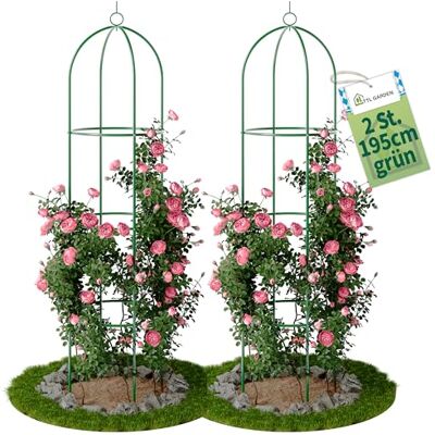 TTL GARDEN 195x40cm Obelisk Rankhilfe XL grün 2er Set Rosen Rankgitter Metall rostfrei für Kletterpflanzen Rosen Clematis pulverbeschichteter Stahl 195 cm hoch 40cm Ø Rankturm Tomaten Gurken TTL GARDEN 195x40cm Obelisk Rankhilfe XL grün 2er Set Rosen Rankgitter Metall rostfrei für Kletterpflanzen Rosen Clematis pulverbeschichteter Stahl 195 cm hoch 40cm Ø Rankturm Tomaten Gurken