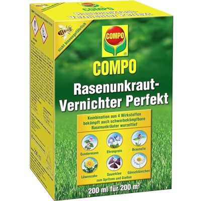 Compo Rasen Unkrautvernichter Perfekt, Vernichtung von schwerbekämpfbaren Unkräutern, Konzentrat, 200 ml (200²) Compo Rasen Unkrautvernichter Perfekt, Vernichtung von schwerbekämpfbaren Unkräutern, Konzentrat, 200 ml (200²)