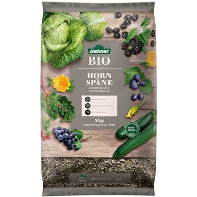 Dehner Bio Hornspäne, ökologischer Universaldünger, hochwertiger Dünger für Balkonpflanzen / Gartenpflanzen, natürliche Langzeitwirkung, 5 kg, für ca. 50 qm, bunt Dehner Bio Hornspäne, ökologischer Universaldünger, hochwertiger Dünger für Balkonpflanzen / Gartenpflanzen, natürliche Langzeitwirkung, 5 kg, für ca. 50 qm, bunt