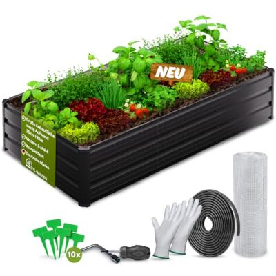 TTL GARDEN 180x90x30cm Meadow L Flat Metall Hochbeet Anthrazit Stahl Blech rostfrei verzinkt & grau lackiert rechteckige Form sehr stabil Garten Beet für Gemüse Kräuter Blumen Garten Gemüsebeet TTL GARDEN 180x90x30cm Meadow L Flat Metall Hochbeet Anthrazit Stahl Blech rostfrei verzinkt & grau lackiert rechteckige Form sehr stabil Garten Beet für Gemüse Kräuter Blumen Garten Gemüsebeet