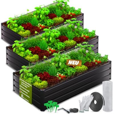 TTL GARDEN 3er Set 180x90x30cm Meadow L Flat Metall Hochbeet Anthrazit Stahl Blech rostfrei verzinkt & grau lackiert rechteckige Form sehr stabil Garten Beet Gemüse Kräuter Blumen Gemüsebeet TTL GARDEN 3er Set 180x90x30cm Meadow L Flat Metall Hochbeet Anthrazit Stahl Blech rostfrei verzinkt & grau lackiert rechteckige Form sehr stabil Garten Beet Gemüse Kräuter Blumen Gemüsebeet