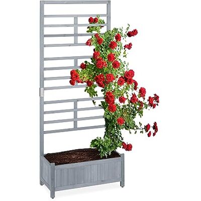 Relaxdays Pflanzkasten mit Spalierwand, HBT 171 x 71,5 x 32cm, Sichtschutz mit Blumenkasten, Balkon & Garten, Holz, grau Relaxdays Pflanzkasten mit Spalierwand, HBT 171 x 71,5 x 32cm, Sichtschutz mit Blumenkasten, Balkon & Garten, Holz, grau