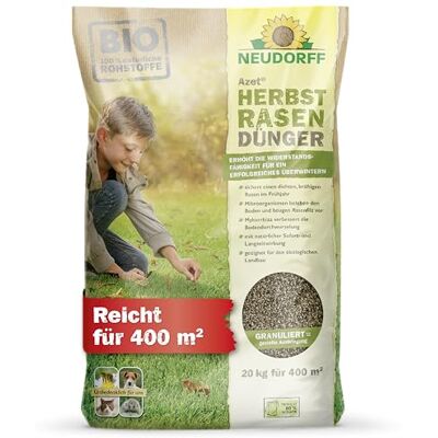 Neudorff Azet HerbstRasenDünger Organischer Bio-Dünger für 400 m² stärkt die Frosthärte und sorgt für einen dichten, kräftigen Rasen im Frühjahr, 20 kg Neudorff Azet HerbstRasenDünger Organischer Bio-Dünger für 400 m² stärkt die Frosthärte und sorgt für einen dichten, kräftigen Rasen im Frühjahr, 20 kg