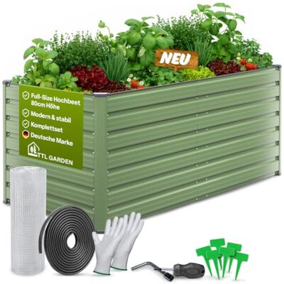 TTL GARDEN 180x80x80cm Meadow L HIGH Metall Hochbeet Salbei Stahl Blech rostfrei verzinkt & grün lackiert rechteckige Form sehr stabil Garten Beet für Gemüse Kräuter Blumen Garten Gemüsebeet TTL GARDEN 180x80x80cm Meadow L HIGH Metall Hochbeet Salbei Stahl Blech rostfrei verzinkt & grün lackiert rechteckige Form sehr stabil Garten Beet für Gemüse Kräuter Blumen Garten Gemüsebeet