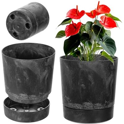 KADAX Blumentopf mit Untersetzer, Durchmesser 20cm, Übertopf aus Kunststoff für Innen, Pflanztopf mit Matter Oberfläche für Zimmerpflanzen (Beton Schwarz) KADAX Blumentopf mit Untersetzer, Durchmesser 20cm, Übertopf aus Kunststoff für Innen, Pflanztopf mit Matter Oberfläche für Zimmerpflanzen (Beton Schwarz)