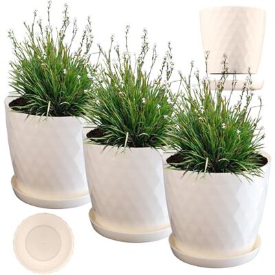 Kadax - Kunststoff Blumentopf-Set mit Untersetzer - Moderne Innendekoration (Set aus 3, Creme) - Blumentopf Kadax - Kunststoff Blumentopf-Set mit Untersetzer - Moderne Innendekoration (Set aus 3, Creme) - Blumentopf