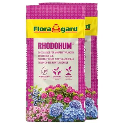 Floragard Rhodohum Rhododendronerde 36 L (2×18 L) – pH-saure Moorbeeterde mit guter Wasserspeicherung – ideal zum Pflanzen von Rhododendren, Azaleen, Blaubeeren & Anderen Moorbeetpflanzen im Garten Floragard Rhodohum Rhododendronerde 36 L (2×18 L) – pH-saure Moorbeeterde mit guter Wasserspeicherung – ideal zum Pflanzen von Rhododendren, Azaleen, Blaubeeren & Anderen Moorbeetpflanzen im Garten