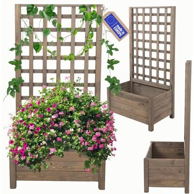 MODO24 Blumenkasten mit Rankgitter Pflanzkübel 116x60x40 cm, Grau FSC-Zertifizierte Blumenkästen & Pflanzkübel mit Rankhilfe, Dekorativer Pflanzkasten & Rankgitter Garten, Terrasse & Balkon MODO24 Blumenkasten mit Rankgitter Pflanzkübel 116x60x40 cm, Grau FSC-Zertifizierte Blumenkästen & Pflanzkübel mit Rankhilfe, Dekorativer Pflanzkasten & Rankgitter Garten, Terrasse & Balkon