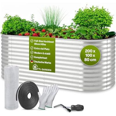 TTL GARDEN 200x100x80cm Inspire L Silber Metall Hochbeet Stahl verzinkt Rostfrei verzinkt & silber Wellblech ovale Form stabil für Garten Beet für Gemüse, Kräuter, Blumen, Gartenbeet, Gemüsebeet TTL GARDEN 200x100x80cm Inspire L Silber Metall Hochbeet Stahl verzinkt Rostfrei verzinkt & silber Wellblech ovale Form stabil für Garten Beet für Gemüse, Kräuter, Blumen, Gartenbeet, Gemüsebeet