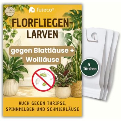 Futeco ® Florfliegenlarven gegen Blattläuse & Wollläuse 5 Tüten für 5-10 Pflanzen zum einfachen Aufhängen starke Biologische Schädlingsbekämpfung bei Zimmerpflanzen & Zierpflanzen Futeco ® Florfliegenlarven gegen Blattläuse & Wollläuse 5 Tüten für 5-10 Pflanzen zum einfachen Aufhängen starke Biologische Schädlingsbekämpfung bei Zimmerpflanzen & Zierpflanzen