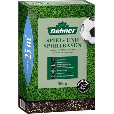 Dehner Saatgut Spielrasen/Sportrasen, hochwertige Rasensamen für strapazierfähigen/dichten Rasen, schnell keimend/pflegeleicht, ideal für Familiengärten & Spielflächen, 500 g für ca. 25 m² für strapazierfähigen / dichten Rasen, schnell keimend / pflegel Dehner Saatgut Spielrasen/Sportrasen, hochwertige Rasensamen für strapazierfähigen/dichten Rasen, schnell keimend/pflegeleicht, ideal für Familiengärten & Spielflächen, 500 g für ca. 25 m² für strapazierfähigen / dichten Rasen, schnell keimend / pflegel