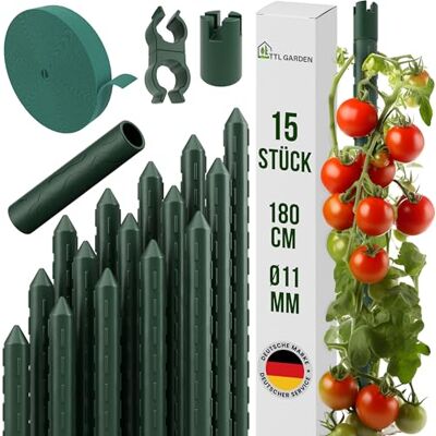 TTL GARDEN Rankstäbe 15er Set 180 cm x 11mm Ø grün + Klettband & Clips Rankhilfe Pflanzstäbe Stahl rostfrei Kunststoff beschichtet Rankhilfe Blumenstütze Pflanzenstütze -Tomaten Gurken & Blumen TTL GARDEN Rankstäbe 15er Set 180 cm x 11mm Ø grün + Klettband & Clips Rankhilfe Pflanzstäbe Stahl rostfrei Kunststoff beschichtet Rankhilfe Blumenstütze Pflanzenstütze -Tomaten Gurken & Blumen