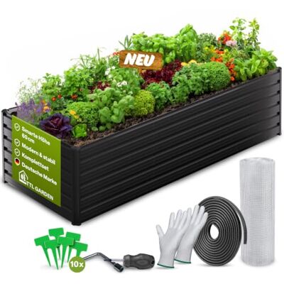 TTL GARDEN 250x90x60cm Meadow XL MIDI Metall Hochbeet Anthrazit Stahl Blech rostfrei verzinkt & grau lackiert rechteckige Form sehr stabil Garten Beet für Gemüse Kräuter Blumen Garten Gemüsebeet TTL GARDEN 250x90x60cm Meadow XL MIDI Metall Hochbeet Anthrazit Stahl Blech rostfrei verzinkt & grau lackiert rechteckige Form sehr stabil Garten Beet für Gemüse Kräuter Blumen Garten Gemüsebeet