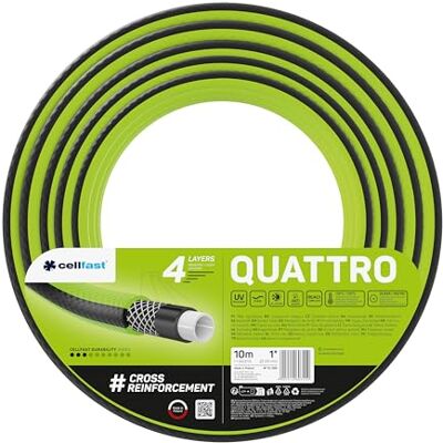 Cellfast Gartenschlauch Quattro 1" 10m 4-lagig Vierlagiger Wasserschlauch mit formstabilem Kreuzgewebe, UV- und algenbeständig, 20 bar Cellfast Gartenschlauch Quattro 1" 10m 4-lagig Vierlagiger Wasserschlauch mit formstabilem Kreuzgewebe, UV- und algenbeständig, 20 bar