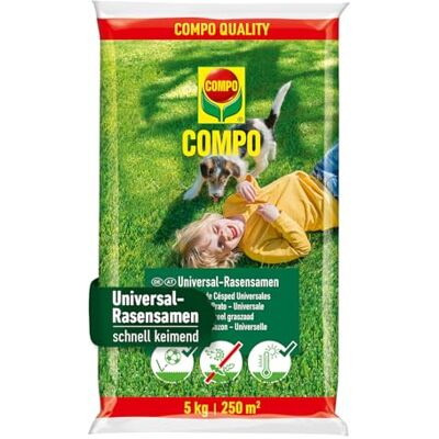 Compo schnell keimende Universal Rasensamen 5kg für 250 m², für Spiel- und Sportrasen, ideal bei Hitze und Trockenheit, grün Compo schnell keimende Universal Rasensamen 5kg für 250 m², für Spiel- und Sportrasen, ideal bei Hitze und Trockenheit, grün